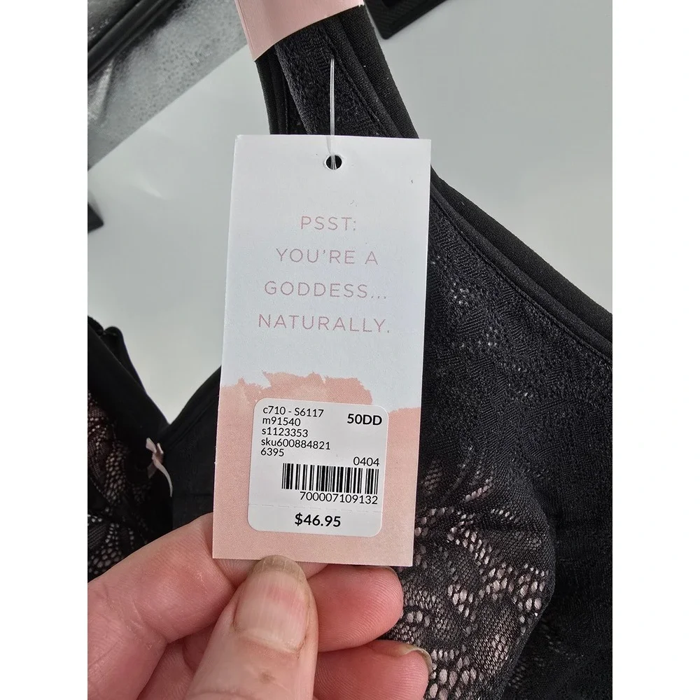 Cacique The Cotton Collection Unlined Full‎ Coverage No-Wire Bra Black Pink 50DD